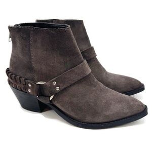 Brusque Suede Western Ankle Boots Brown‎ Braided Strap Women’s 7.5 (EU 38)